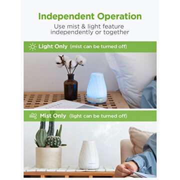 InnoGear Essential Oil Diffuser, Premium 5-in-1 Diffusers for Home Scent Aromatherapy Diffuser Air Desk Humidifier for Bedroom Large Room Office 7 Color LED 2 Mist Mode Waterless Auto Off, White Grey