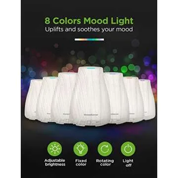 InnoGear Essential Oil Diffuser, Premium 5-in-1 Diffusers for Home Scent Aromatherapy Diffuser Air Desk Humidifier for Bedroom Large Room Office 7 Color LED 2 Mist Mode Waterless Auto Off, White Grey