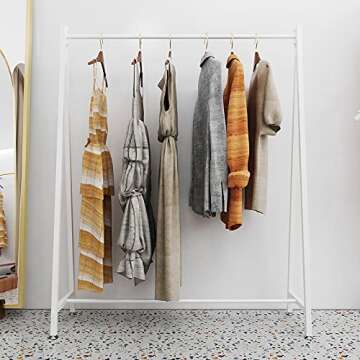 DR.IRON White Metal Clothes Rack Garment Rack,Modern Clothing Rack Free Standing Hanging Rack for Bo...