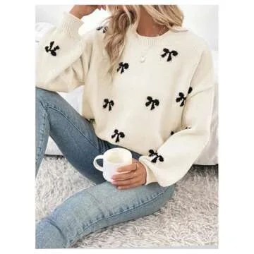 Shop BEAUDRM Women's Bow Print Sweater for Comfort