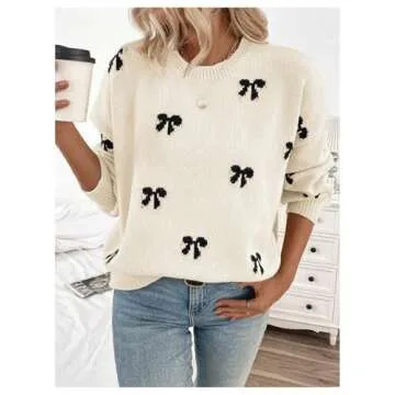 Shop BEAUDRM Women's Bow Print Sweater for Comfort