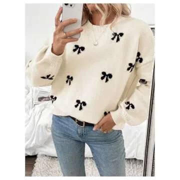 Shop BEAUDRM Women's Bow Print Sweater for Comfort