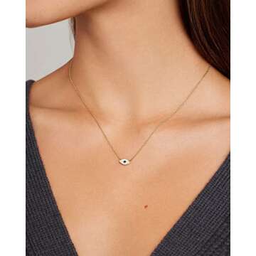 gorjana Women’s Evil Eye Pendant Necklace, Adjustable Link Chain w/White CZ and London Blue Nanogem Talisman, 18K Gold Plated