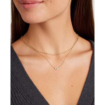 gorjana Women’s Evil Eye Pendant Necklace, Adjustable Link Chain w/White CZ and London Blue Nanogem Talisman, 18K Gold Plated
