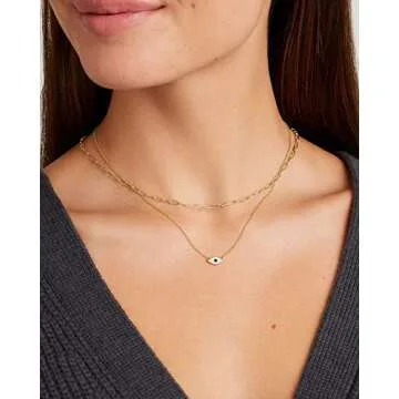 gorjana Women’s Evil Eye Pendant Necklace, Adjustable Link Chain w/White CZ and London Blue Nanogem Talisman, 18K Gold Plated