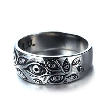 PMTIER Men's Vintage Stainless Steel Engraved Eye of God Ring Silver Tone Size 7