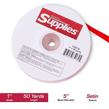 Topenca 1 Inch Red Satin Ribbon - 50 Yards for Crafts