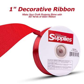 Topenca 1 Inch Red Satin Ribbon - 50 Yards for Crafts