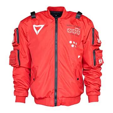 Fabric of the Universe Techwear Graphic Fashion Bomber Jacket (Red Bomber XB-03, Small)