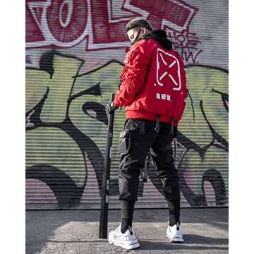 Fabric of the Universe Techwear Graphic Fashion Bomber Jacket (Red Bomber XB-03, Small)