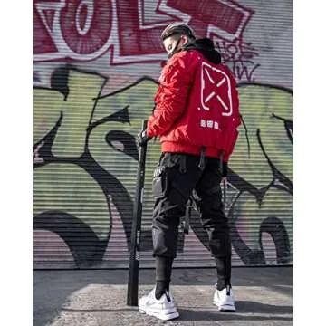 Fabric of the Universe Techwear Graphic Fashion Bomber Jacket (Red Bomber XB-03, Small)