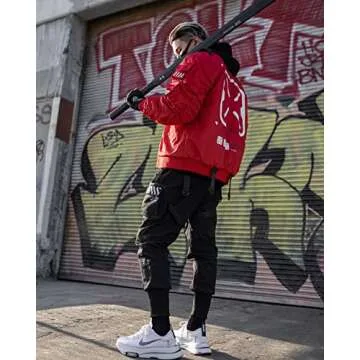 Fabric of the Universe Techwear Graphic Fashion Bomber Jacket (Red Bomber XB-03, Small)