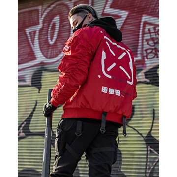 Fabric of the Universe Techwear Graphic Fashion Bomber Jacket (Red Bomber XB-03, Small)
