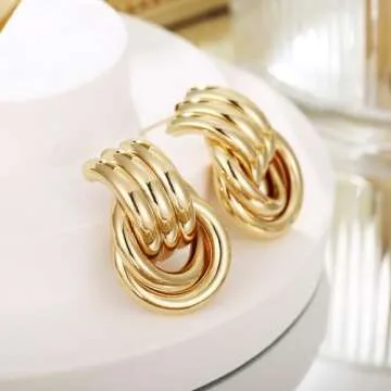 RAUCHBE Chunky Gold Earrings for Women Large Knot Earrings Geometric Dangle Drop Earrings Trendy Jewelry