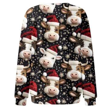 Funny Xmas Cow Print Sweatshirt for Women