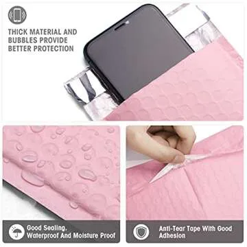 Metronic 4x8 Inch Bubble Mailer 50 Pack, Waterproof Self Seal Adhesive Shipping Bags, Cushioning Padded Envelopes for Shipping, Mailing, Packaging, Light Pink Bulk #000, Bubble Mailers Usable Size 4x7