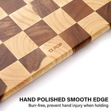 TJ POP End Grain Cutting Board, Heavy Duty Acacia/Rubber Wood Cutting Board For Kitchen, Flippable Serving Board For Meat, Bread & Fruits, Rectangle Cutting Board, 14.5 x 10 x 0.8 Inch