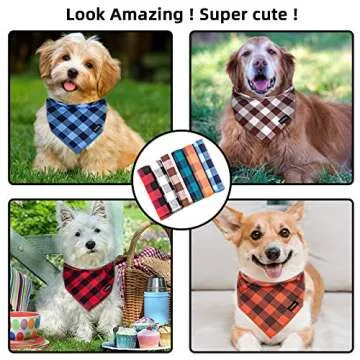 Gofshy 6PCS Buffalo Plaid Dog Bandanas for All Seasons