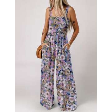 Dokotoo Womens Overalls Purple Jumpsuits for Women Casual Loose Fit Solid Color Wide Leg One Piece S...