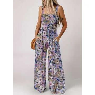 Dokotoo Womens Overalls Purple Jumpsuits for Women Casual Loose Fit Solid Color Wide Leg One Piece S...