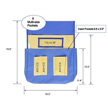 Mage’s Pocket Chair Pocket for Classroom, Seat Back Organizer for Preschool Classroom with Name Tag and 6 Storage Pockets, Blue & Yellow