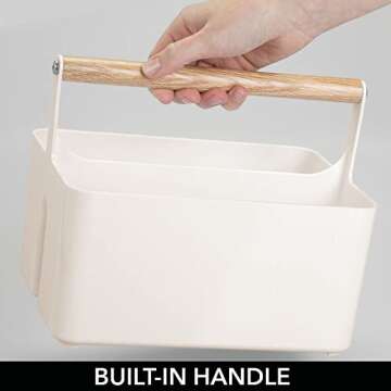 mDesign (2 Pack Bathroom Storage Basket - Cosmetic Box with Handle - Portable 2 Compartment Storage Box - Beige and Natural