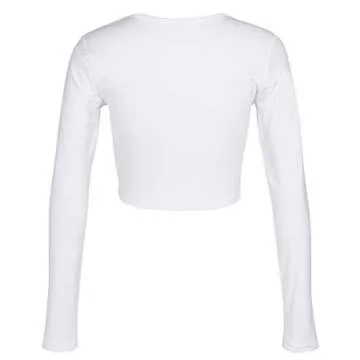 Artfish Women Long Sleeve Scoop V Neck Crop Top Sexy Slim Fitted Shirts White, M