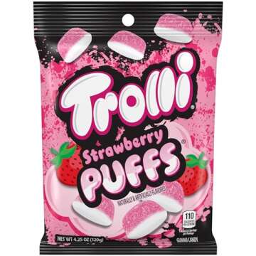 Trolli Strawberry Puffs, Sour Gummy Worms Candy, 4.25 Ounce Bags (Pack of 12)