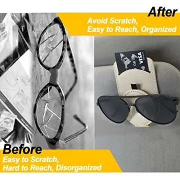 Sunglass Holder for Car Visor, Magnet Adsorbed Sunglasses Holder for Car Accessories Parts, Leather Car Sunglass Holder, Car Visor Sunglasses Clip for Glasses Cards (1PCS, Beige)