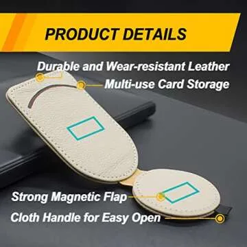 Sunglass Holder for Car Visor, Magnet Adsorbed Sunglasses Holder for Car Accessories Parts, Leather Car Sunglass Holder, Car Visor Sunglasses Clip for Glasses Cards (1PCS, Beige)