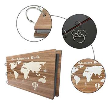 Wenosda Photos Album Picture Albums Scrapbook Our Adventure Photograph Book Wooden DIY for Gift Wedding Birthday Festival Present (10IN,30 Sheets)