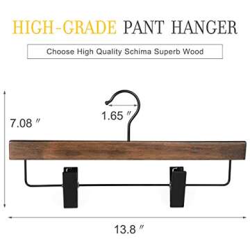 TOPIA HANGER Pants Hangers, Wooden Skirt Hangers with Adjustable Metal Clips, Premium Retro Finish a...