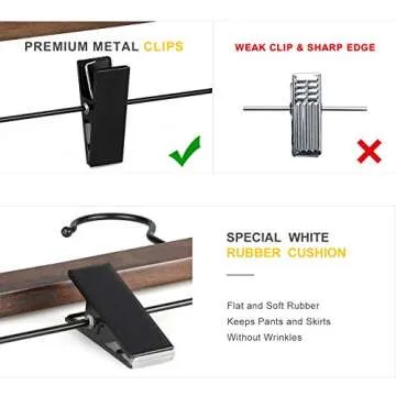TOPIA HANGER Pants Hangers, Wooden Skirt Hangers with Adjustable Metal Clips, Premium Retro Finish and 360° Swivel Black Hook, Jean Hangers for Closet,10 Pack, CT03A