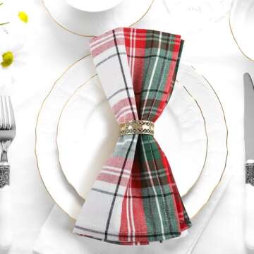 Urban Villa Cotton Dinner Napkins Set of 12, Highly Absorbent 20x20 Inches Premium Cloth Napkins Hotel Quality Reusable & Washable Table Dinner Napkins for Home & Weddings -(Red/White/Black, Checks)