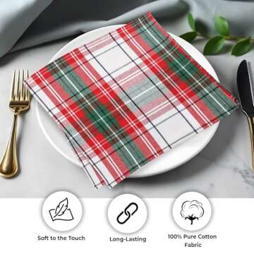 Urban Villa Cotton Dinner Napkins Set of 12, Highly Absorbent 20x20 Inches Premium Cloth Napkins Hotel Quality Reusable & Washable Table Dinner Napkins for Home & Weddings -(Red/White/Black, Checks)
