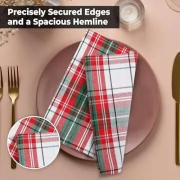 Urban Villa Cotton Dinner Napkins Set of 12, Highly Absorbent 20x20 Inches Premium Cloth Napkins Hotel Quality Reusable & Washable Table Dinner Napkins for Home & Weddings -(Red/White/Black, Checks)