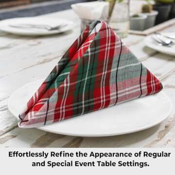Urban Villa Cotton Dinner Napkins Set of 12, Highly Absorbent 20x20 Inches Premium Cloth Napkins Hotel Quality Reusable & Washable Table Dinner Napkins for Home & Weddings -(Red/White/Black, Checks)