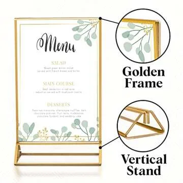 SUPER STAR QUALITY Clear Acrylic 2 Sided Frames with Gold Borders and Vertical Stand (Pack of 12)) | Ideal for Wedding Table Number Holder, Double Sided Sign, Clear Photos, Menu Holders