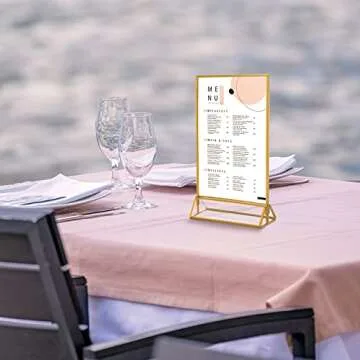 SUPER STAR QUALITY Clear Acrylic 2 Sided Frames with Gold Borders and Vertical Stand (Pack of 12)) | Ideal for Wedding Table Number Holder, Double Sided Sign, Clear Photos, Menu Holders