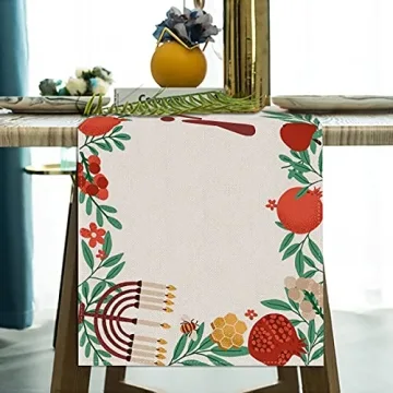 Linen Rosh Hashanah Table Runner for Festive Dining Decor