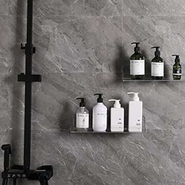 Sooyee Acrylic Shelves,6 Pack 15 Inch Floating Wall Shelves, Funko Pop Display Shelf,Invisible Kids Book Shelf,Picture Ledge Shelf Decor, Plastic Bathroom Wall Shelves,Clear