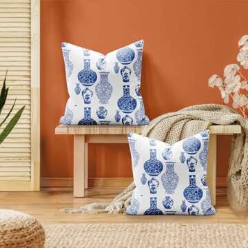 SMF Chinoiserie Pillow Covers 18x18 Set of 2,Blue and White Linen Pillow Cover Chinoiserie Decor Outdoor Pillow Covers for Couch Pillows Living Room Bedroom