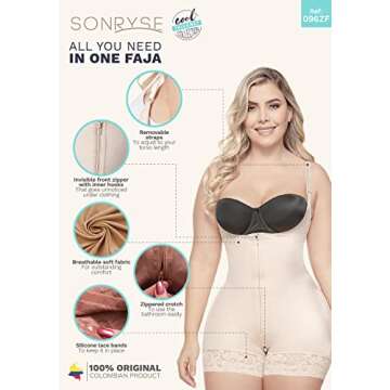 Sonryse TR96ZF Colombian Butt Lifter Post Surgery Postpartum Tummy Control Shapewear Fajas Colombianas Reductoras y Moldeadoras Levanta Cola Beige M