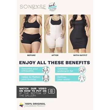Sonryse TR96ZF Colombian Butt Lifter Post Surgery Postpartum Tummy Control Shapewear Fajas Colombianas Reductoras y Moldeadoras Levanta Cola Beige M