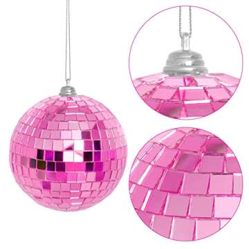 2 Pieces Disco Mirror Balls Hanging Ball for 50s 60s 70s Disco DJ Light Effect Party Home Decoration Stage Props School Festivals Party Favors and Supplies 4 Inch (4inch, Pink)