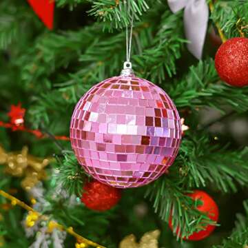 2 Pieces Disco Mirror Balls Hanging Ball for 50s 60s 70s Disco DJ Light Effect Party Home Decoration Stage Props School Festivals Party Favors and Supplies 4 Inch (4inch, Pink)
