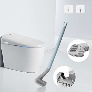 2Pcs Toilet Brush, Slim Compact Bathroom Toilet Scrubber No Dead Corners Silicone Toilet Brush, Curved Design Angled Toilet Cleaner Brush Scrubber for Deep Cleaning