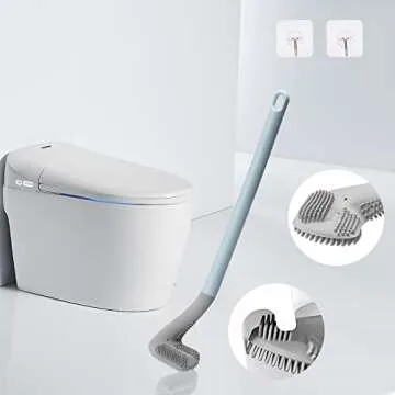 2Pcs Toilet Brush, Slim Compact Bathroom Toilet Scrubber No Dead Corners Silicone Toilet Brush, Curved Design Angled Toilet Cleaner Brush Scrubber for Deep Cleaning