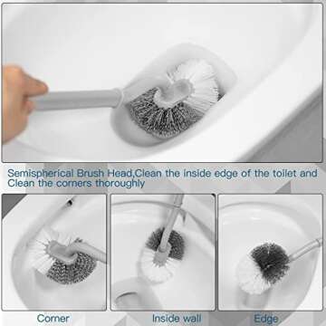 2Pcs Toilet Brush, Slim Compact Bathroom Toilet Scrubber No Dead Corners Silicone Toilet Brush, Curved Design Angled Toilet Cleaner Brush Scrubber for Deep Cleaning