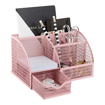 BLU MONACO Light Pink Desk Organizer - Cute and Girly Pink Desk Accessories - Office Storage for Gir...